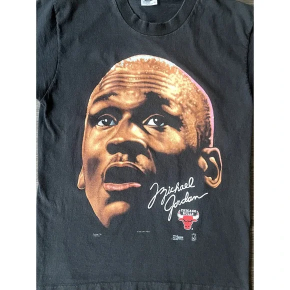 Men’s Vintage 90s Salem Big Face Michael Jordan Grail Anvil Black T-shirt L - Picture 3 of 7
